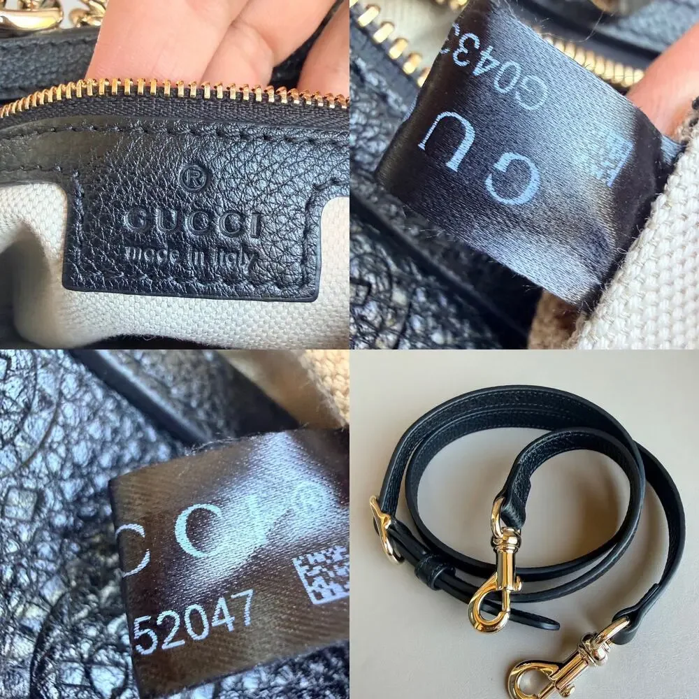 Gucci Emblem Half Moon Shoulder Bag GG Embossed Leather Large Black 96549